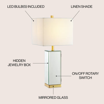Lila 27" Mirror/Iron Hidden Jewelry Box Mirrored Column LED Table Lamp - JONATHAN Y